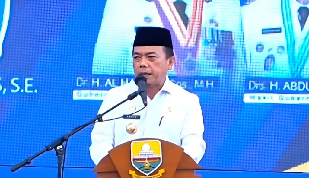 Al Haris saat memberikan kata sambutan pada Sosialisasi dan Advokasi Penguatan Implementasi Gerakan Nasional Transisi PAUD ke-SD yang Menyenangkan di EV Garden, Kecamatan Paal Merah, Kota Jambi, Rabu, (07/08/2024).